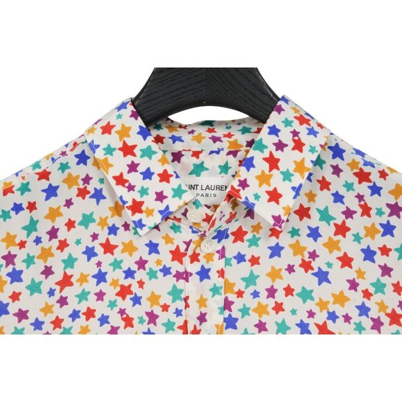 Saint Laurent Star Print Button Down Shirt Top Size F42 Silk Multi Color - Picture 5 of 7